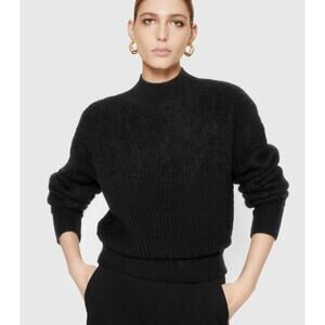Rebecca Minkoff Priscilla Two Texture Merino Wool / Alpaca Mock Neck Sweater L